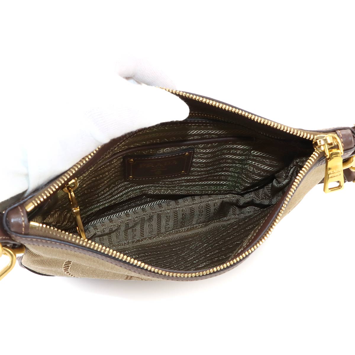 Logo Jacquard Shoulder Bag Canvas Leather Beige Brown Purse