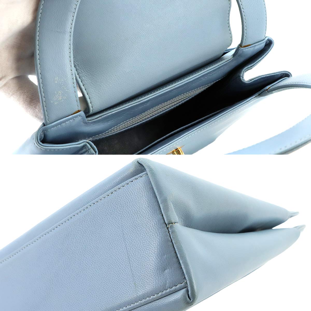 Kelly Hand Bag Leather Blue Purse Vintage