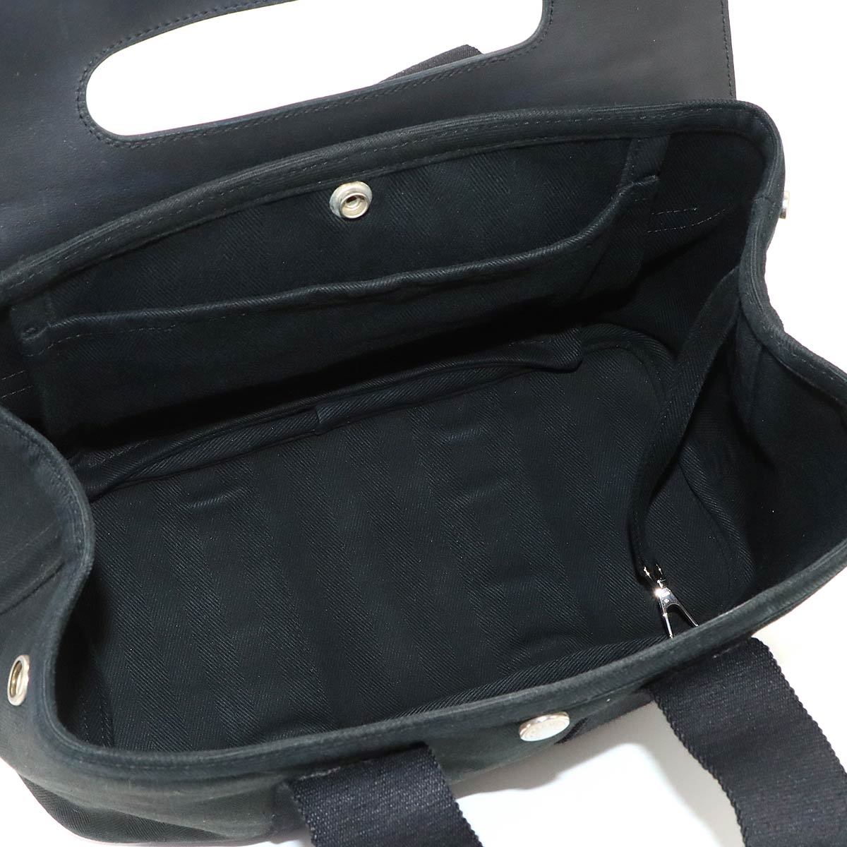 Valparaiso PM Hand Bag Toile Chevron Leather Black Purse