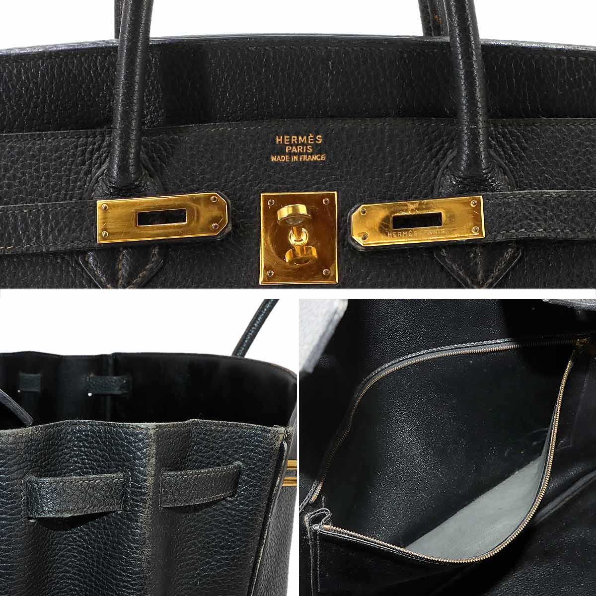 Birkin 40 Ardennes Leather Black Hand Bag Vintage Purse