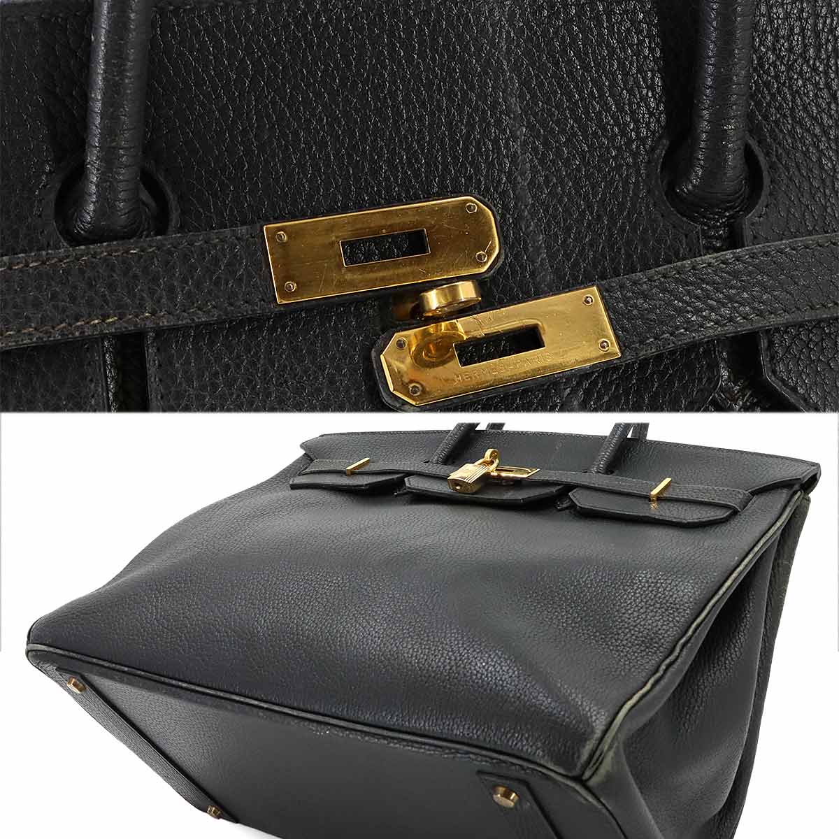 Birkin 40 Ardennes Leather Black Hand Bag Vintage Purse