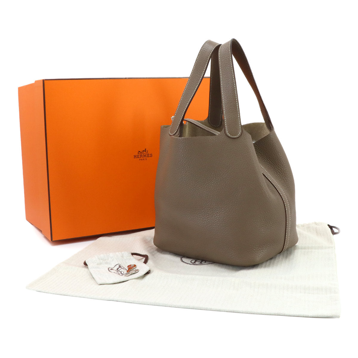 Picotin Lock MM Hand Bag Taurillon Clemence Etoupe Purse