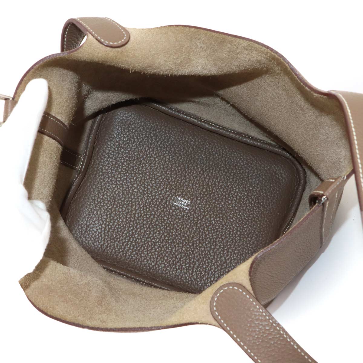 Picotin Lock MM Hand Bag Taurillon Clemence Etoupe Purse