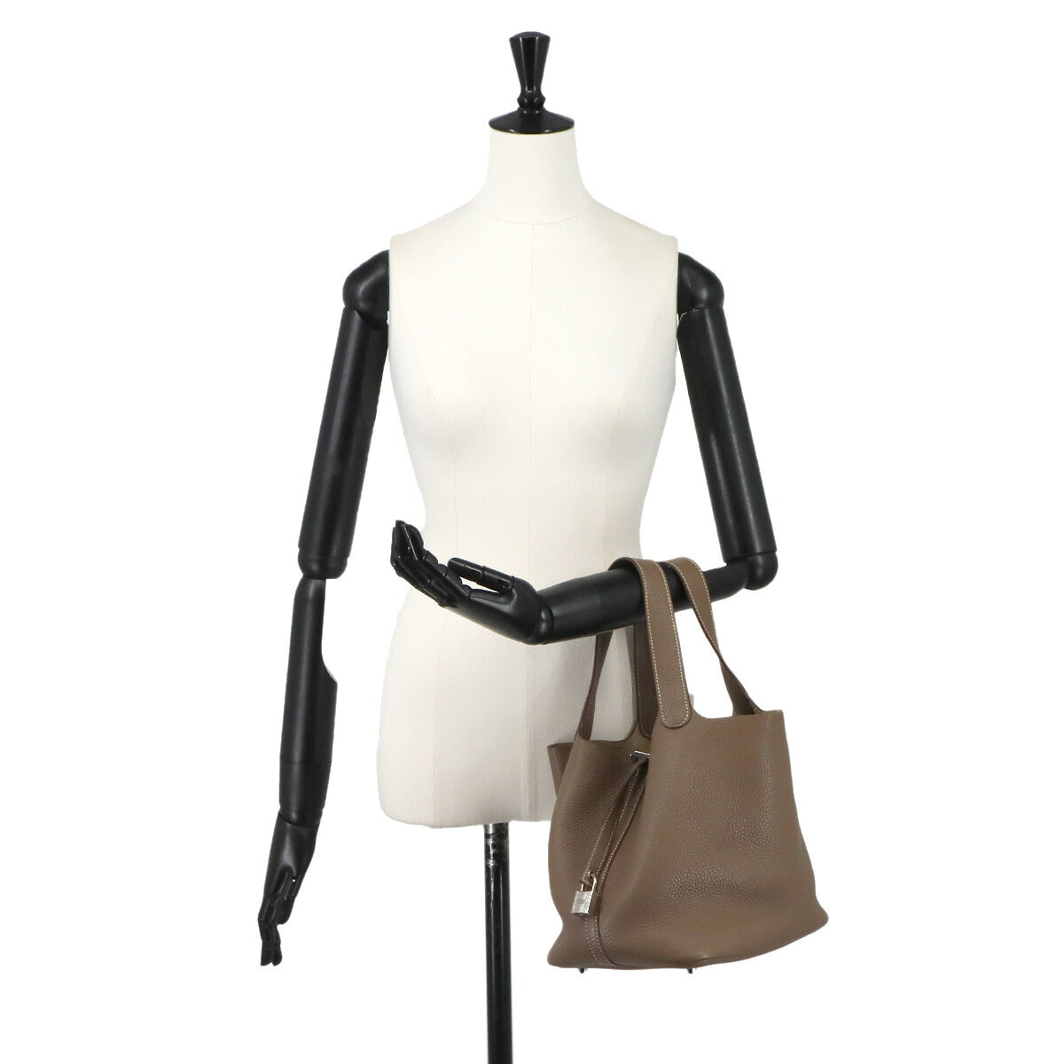 Picotin Lock MM Hand Bag Taurillon Clemence Etoupe Purse