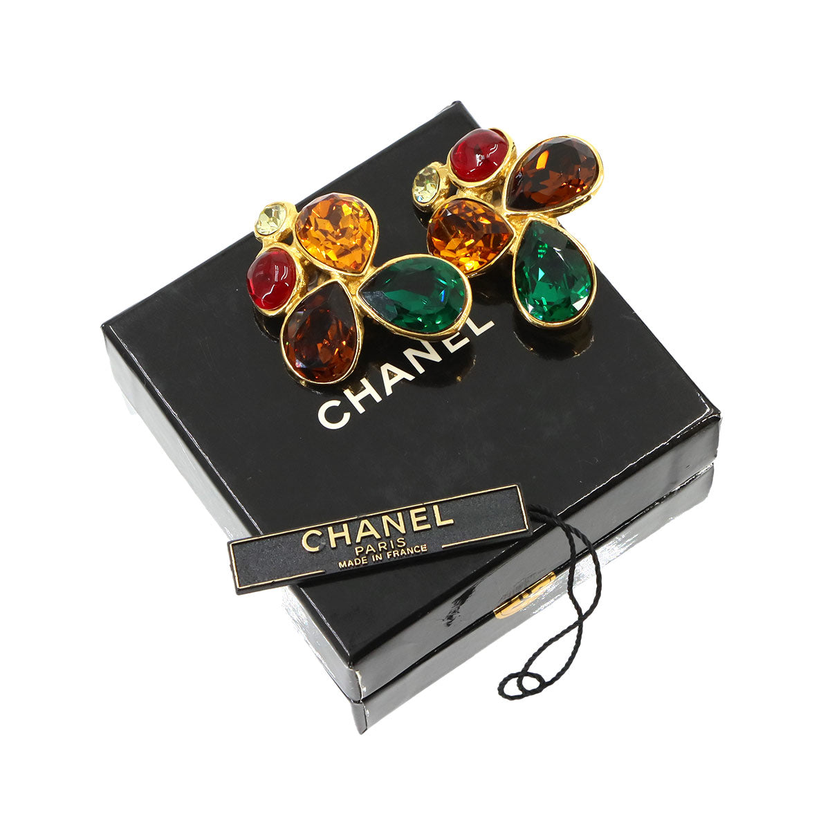 Gripoix Earrings Gold Multi color Vintage Accessory