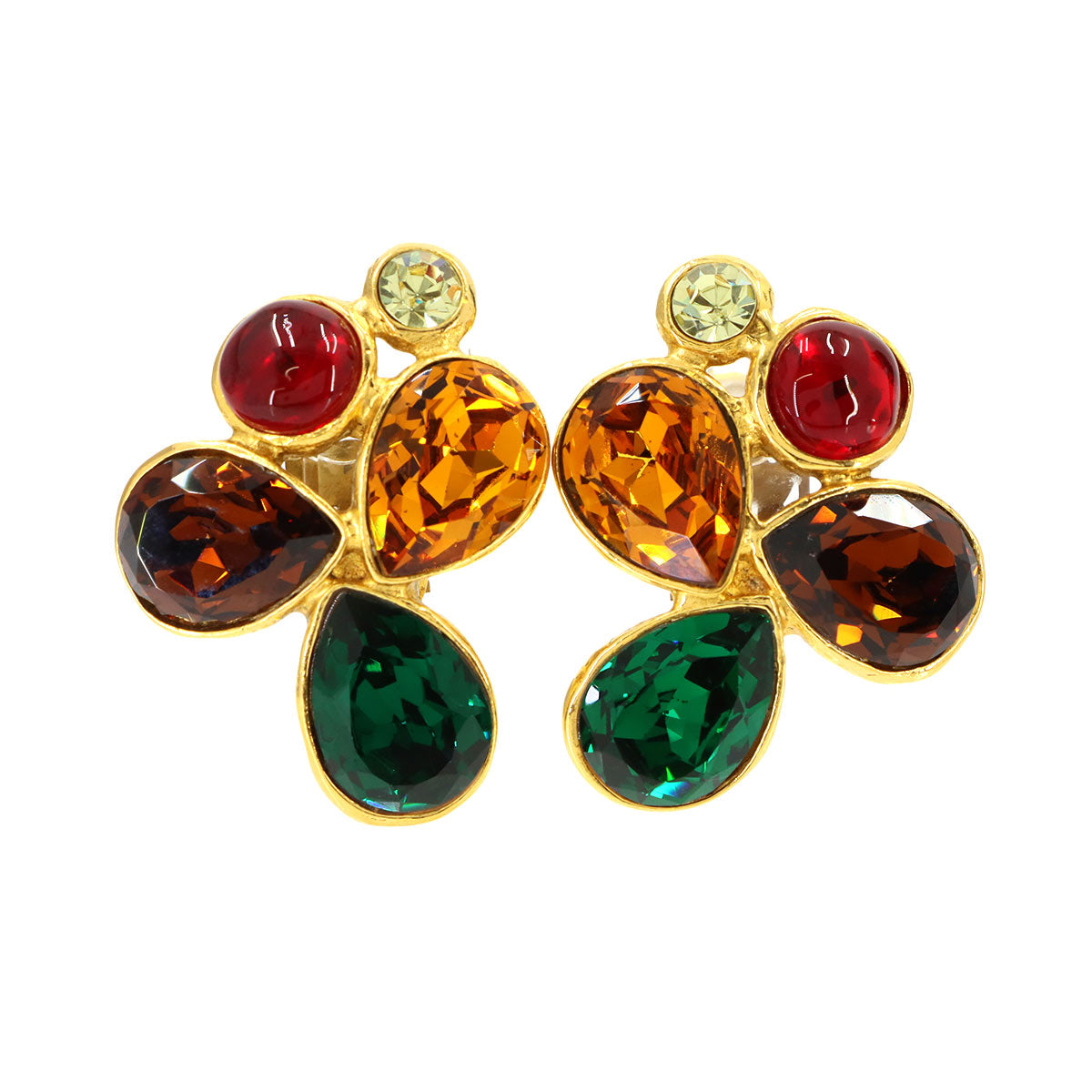 Gripoix Earrings Gold Multi color Vintage Accessory
