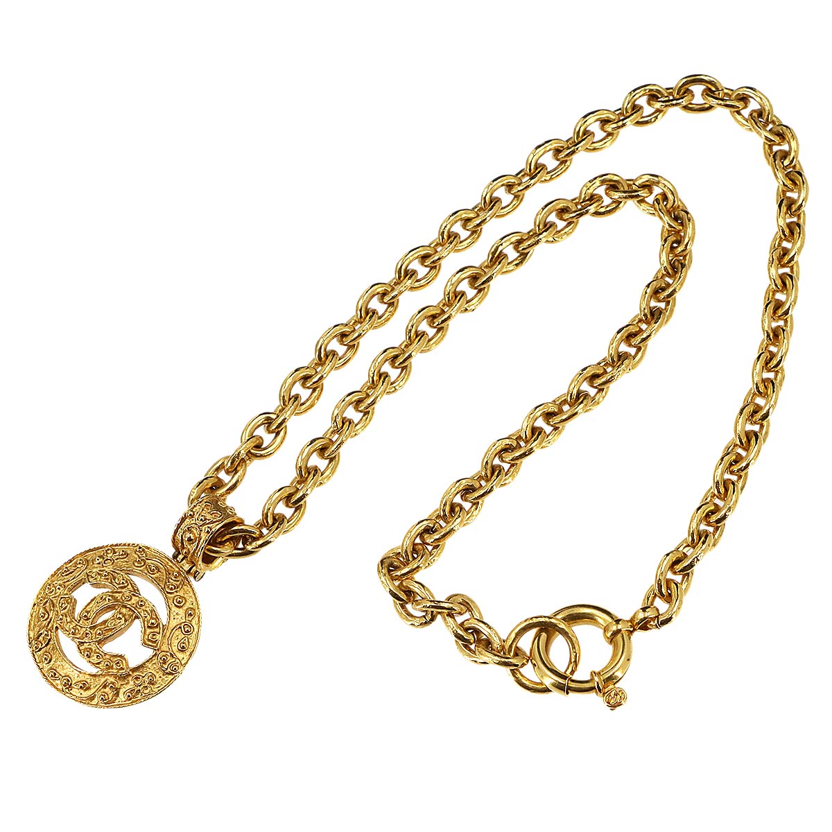 Round type Coco Mark Necklace Gold 94A Vintage Accessory