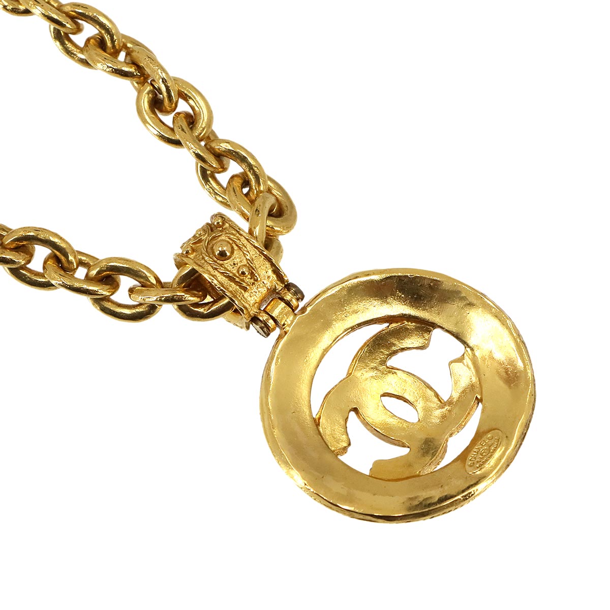 Round type Coco Mark Necklace Gold 94A Vintage Accessory