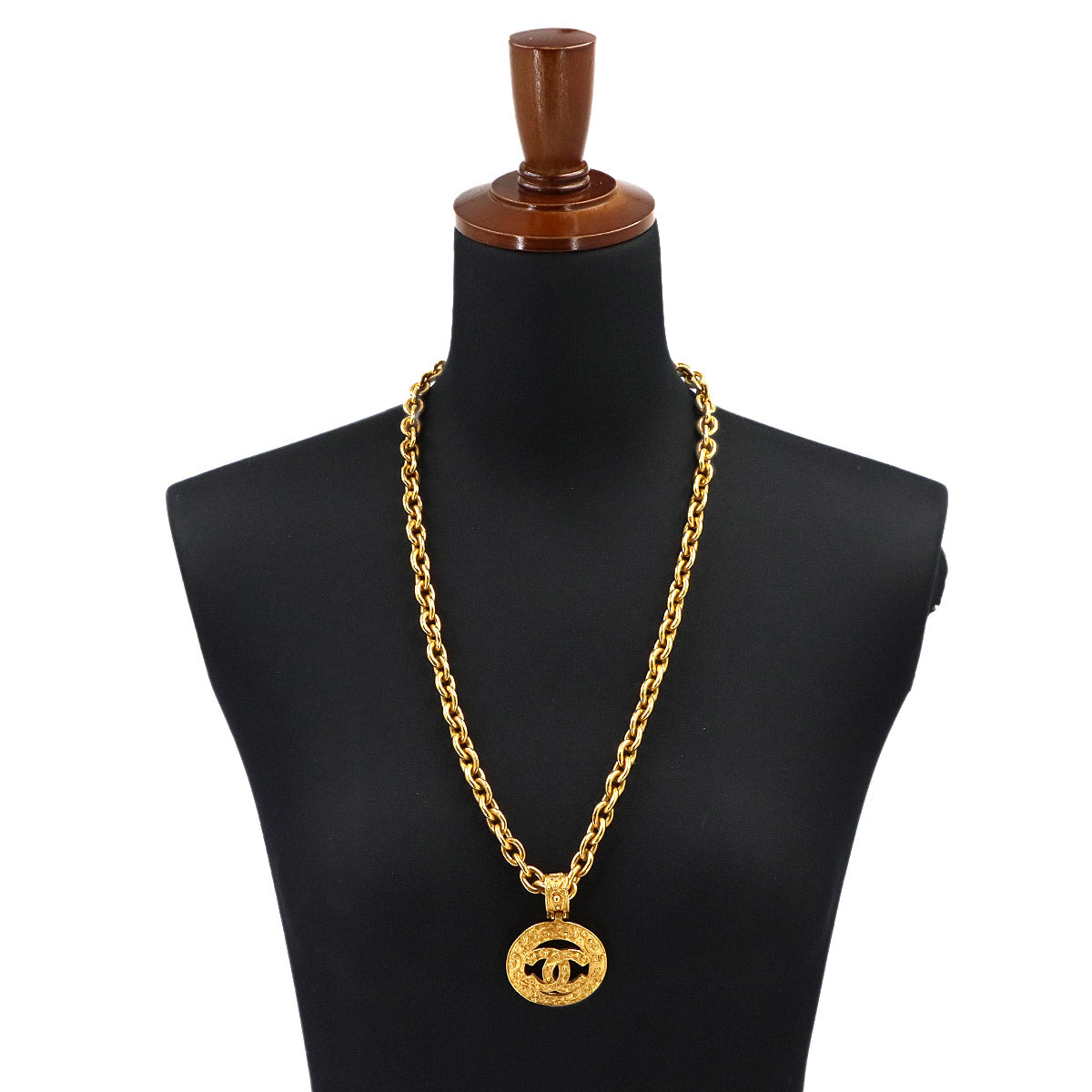 Round type Coco Mark Necklace Gold 94A Vintage Accessory