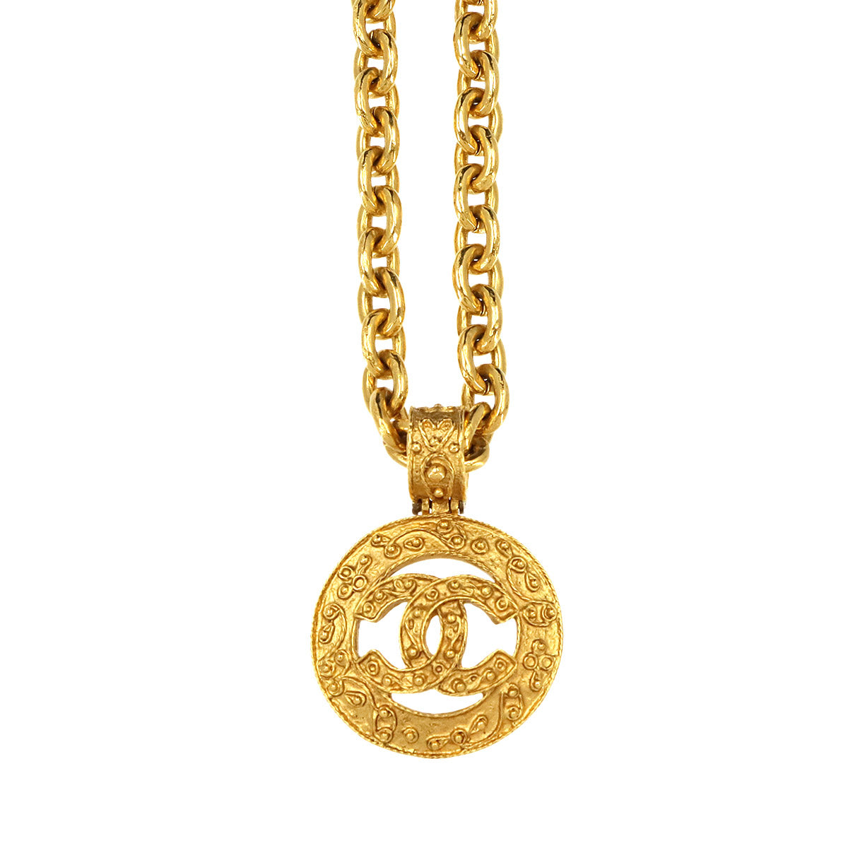 Round type Coco Mark Necklace Gold 94A Vintage Accessory
