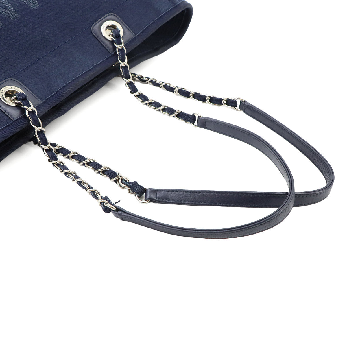 Deauville MM Chain Tote Bag Leather Navy A67001 Purse