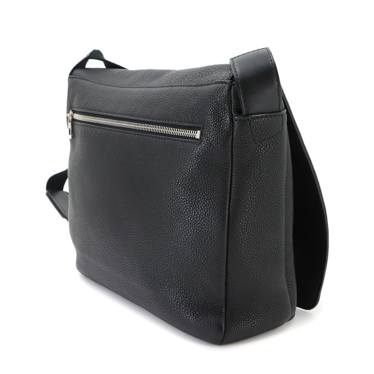 Military Messenger Shoulder Bag Leather Black Purse