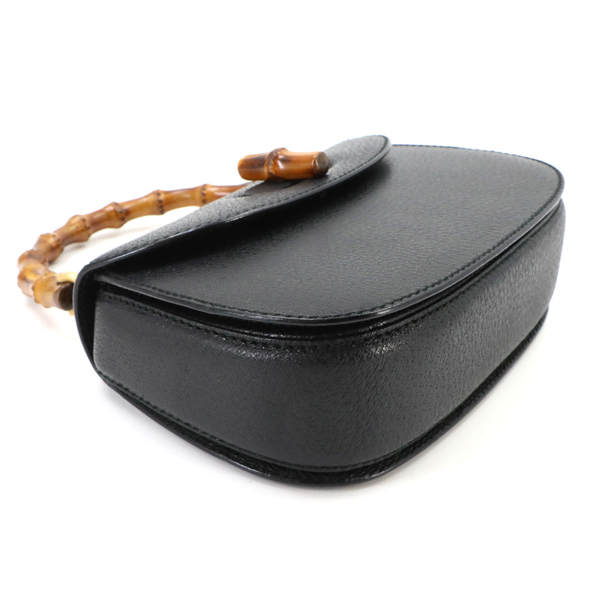 Bamboo 2way Hand Shoulder Bag Leather Black Purse