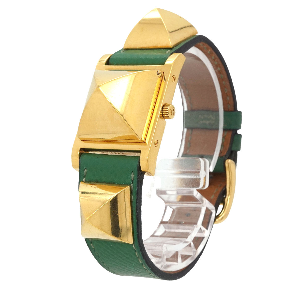 Medor Vintage pyramid Gold studs Quartz White Dial Ladies
