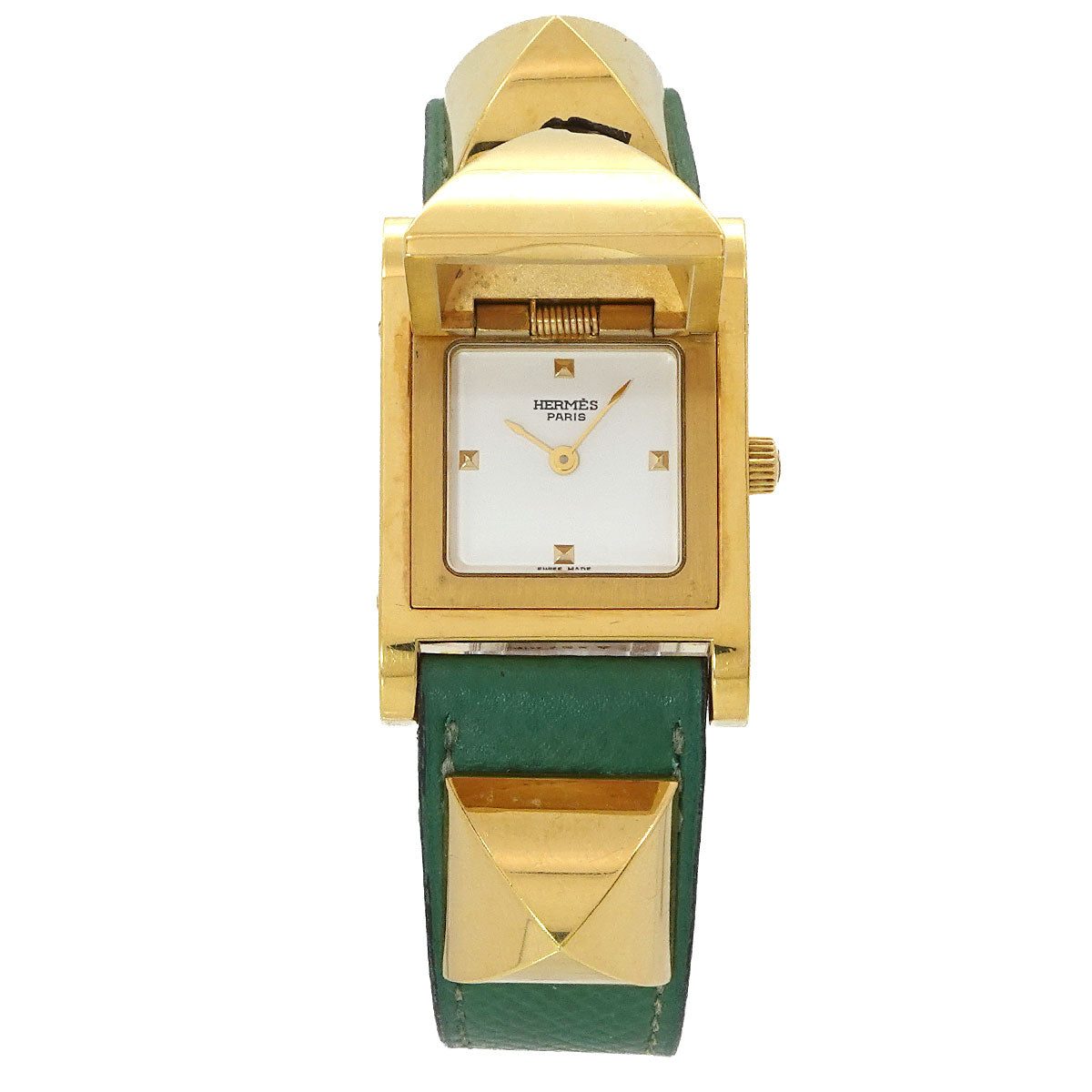 Medor Vintage pyramid Gold studs Quartz White Dial Ladies