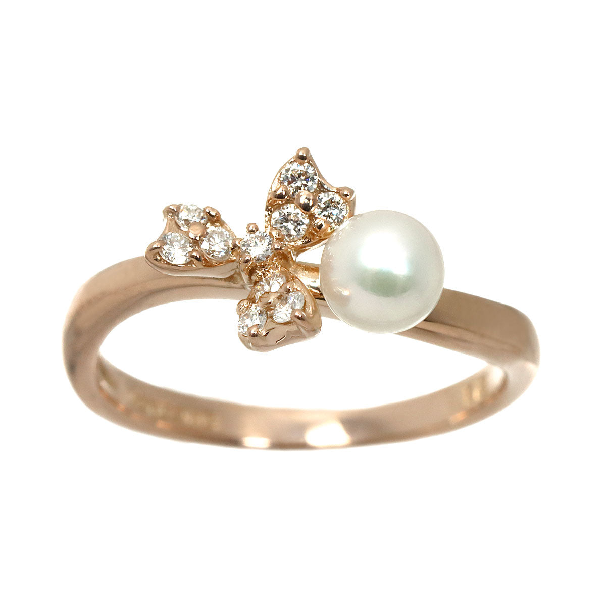 Baby Pearl Diamond Ring 18K K18 PG 750 size4.5(US)