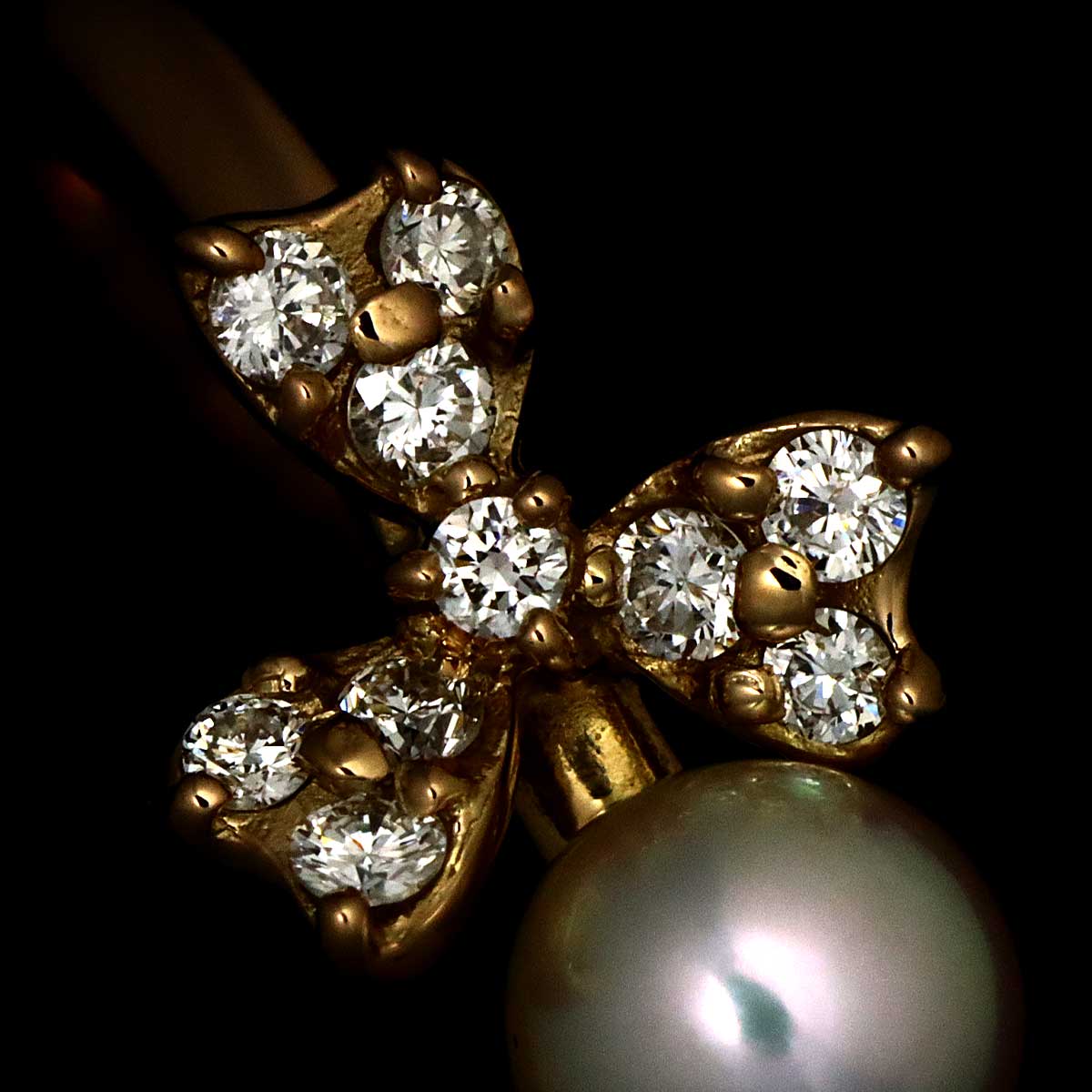 Baby Pearl Diamond Ring 18K K18 PG 750 size4.5(US)