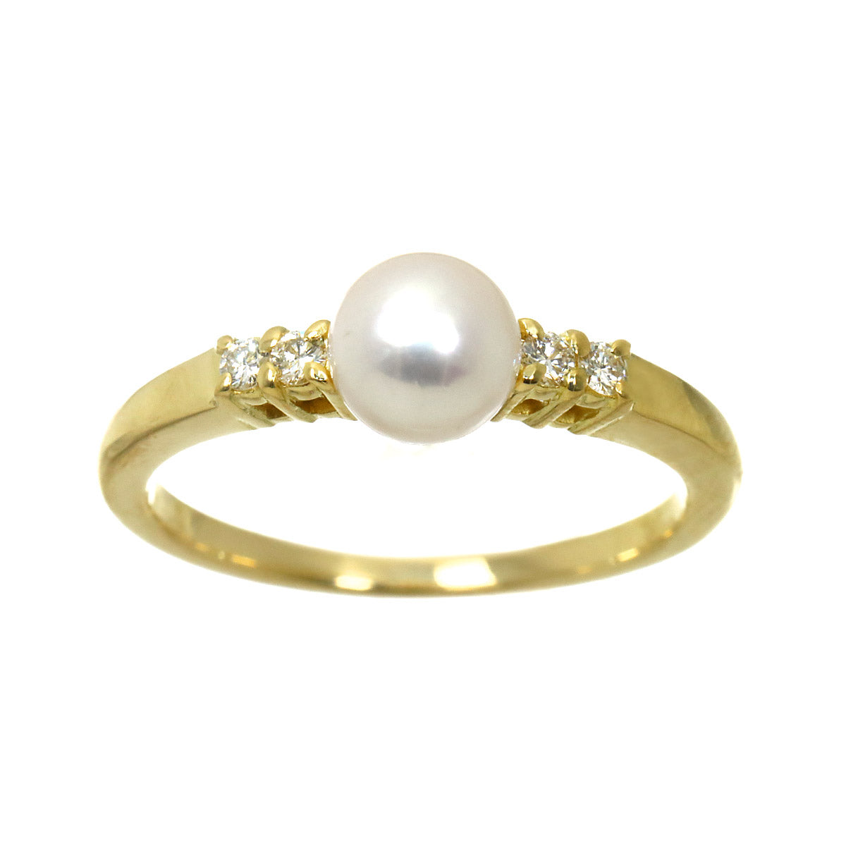 Akoya Pearl 5.7mm Diamond Ring 18K YG 750 Size6(US)