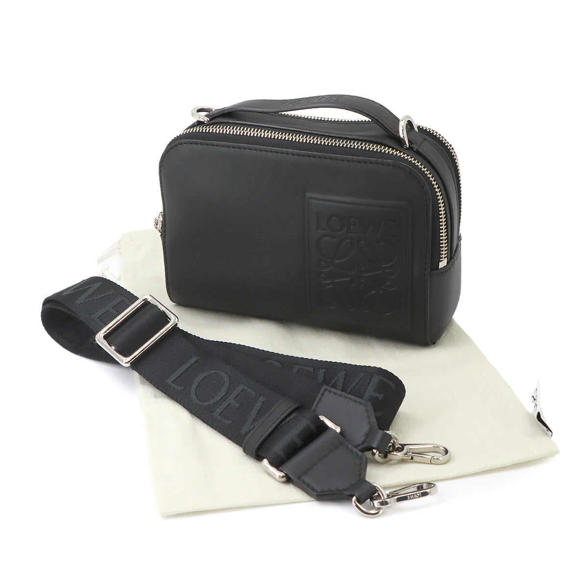 Mini Crossbody Camera Bag Hand Shoulder Bag Leather Black Anagram