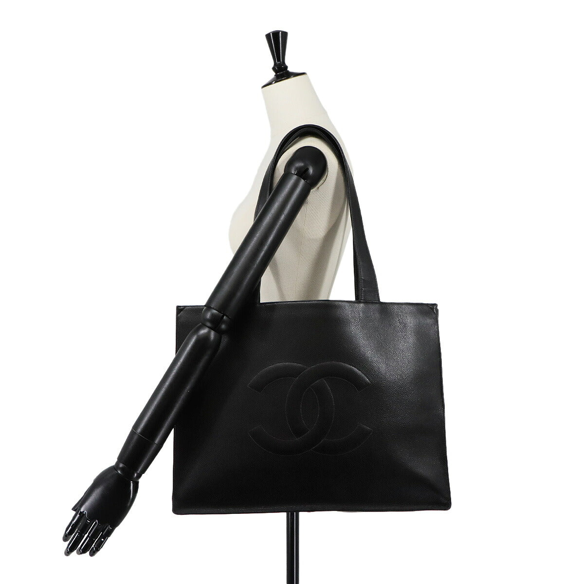 Tote Bag Leather Black Coco Logos Purse