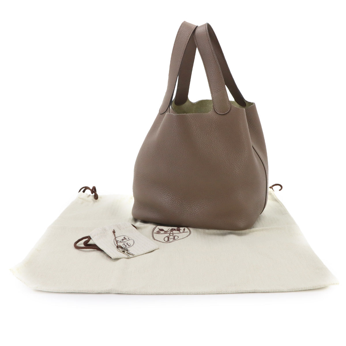 Picotin Lock MM Hand Bag Taurillon Clemence Taupe Purse