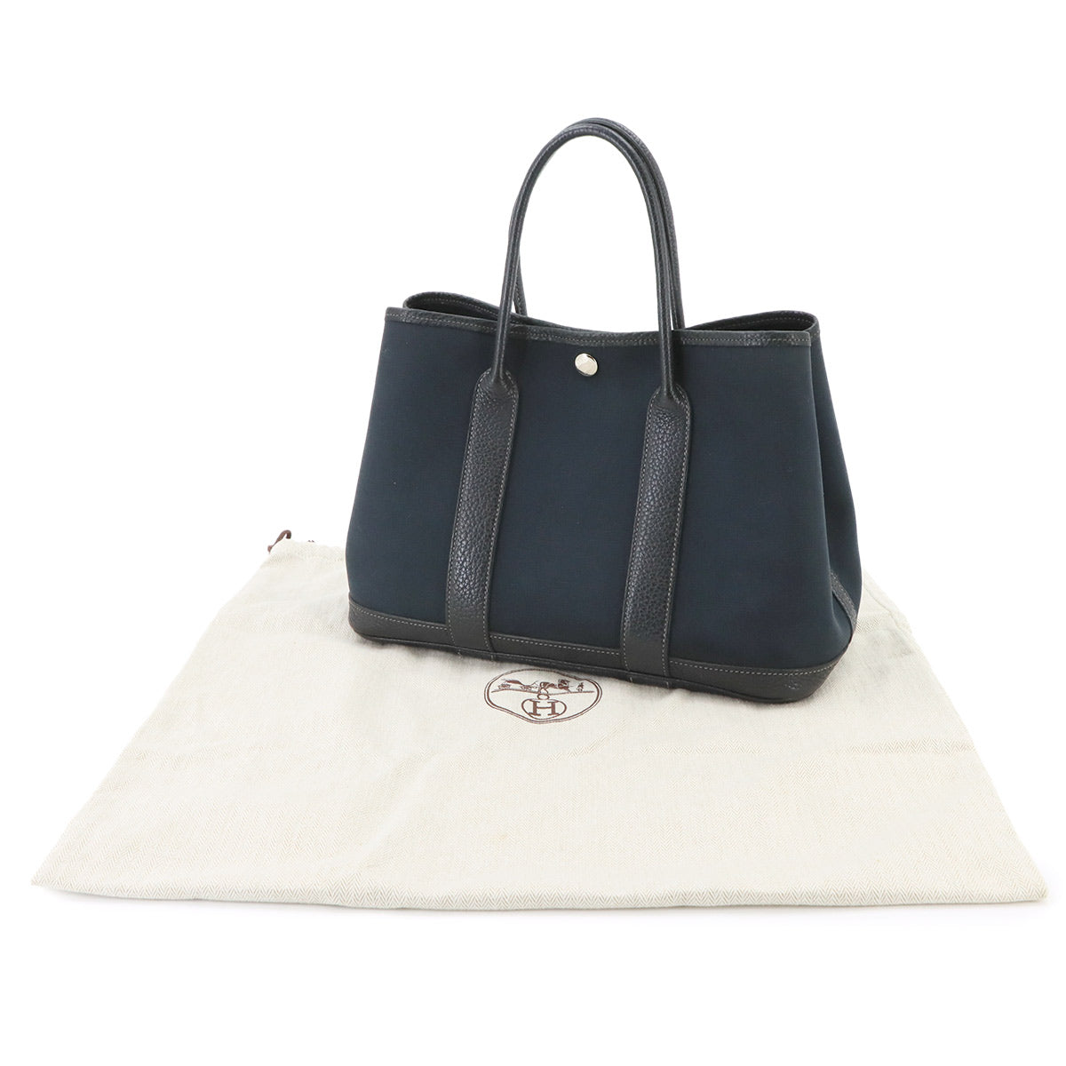 Garden Party TPM Tote Bag Toile Officier Leather Navy Black