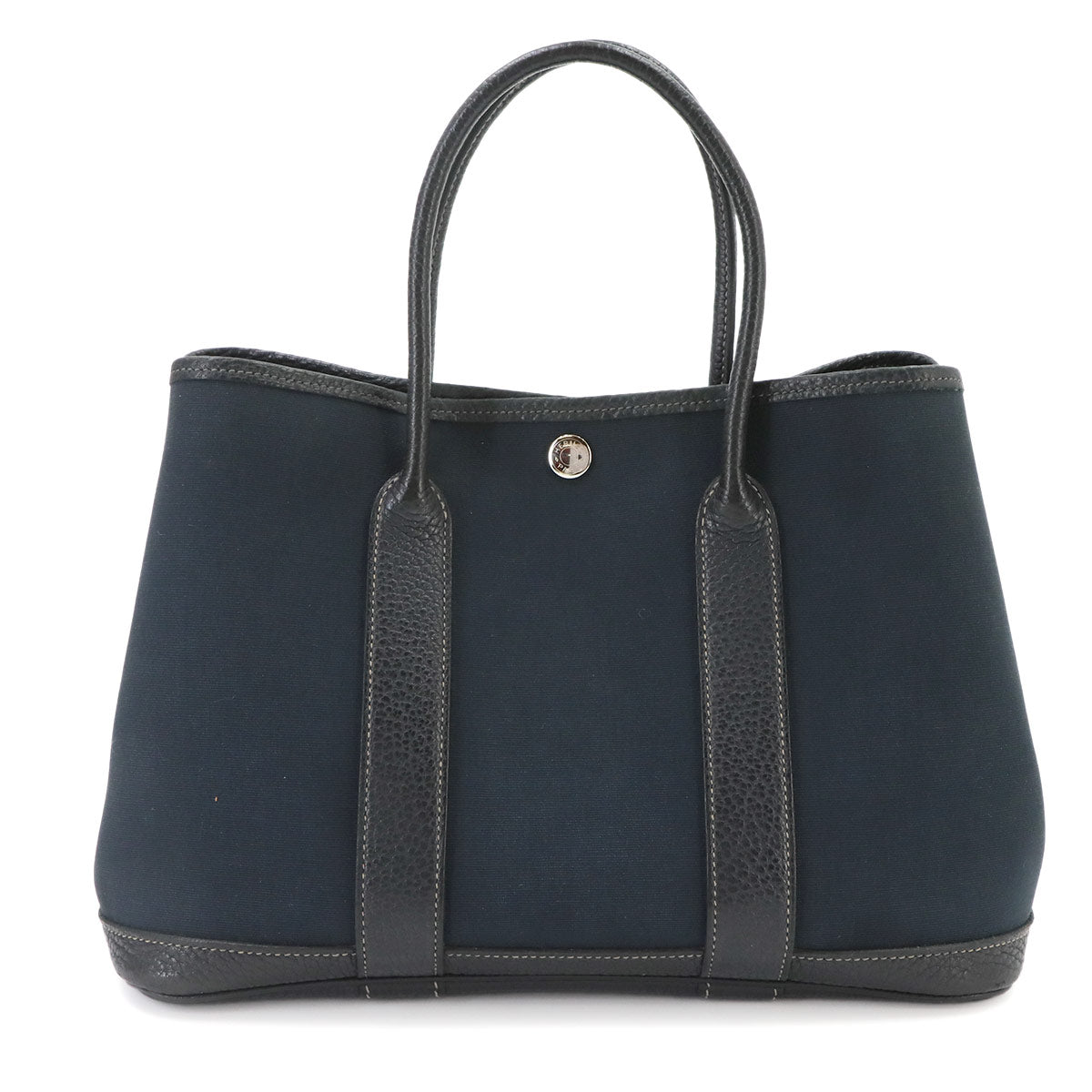 Garden Party TPM Tote Bag Toile Officier Leather Navy Black