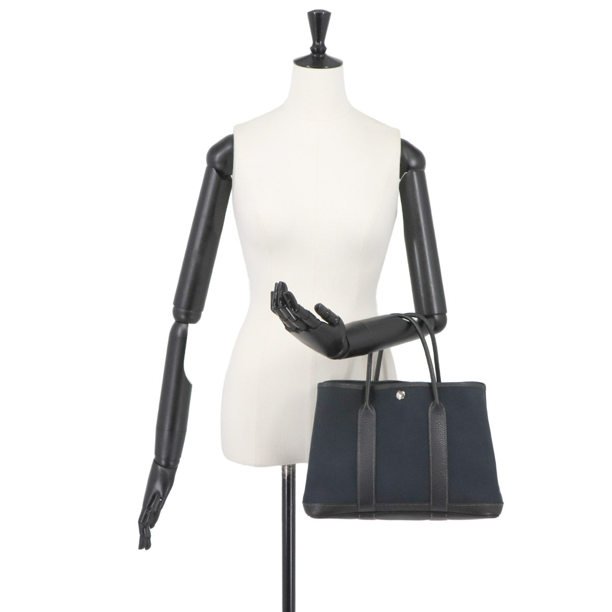 Garden Party TPM Tote Bag Toile Officier Leather Navy Black