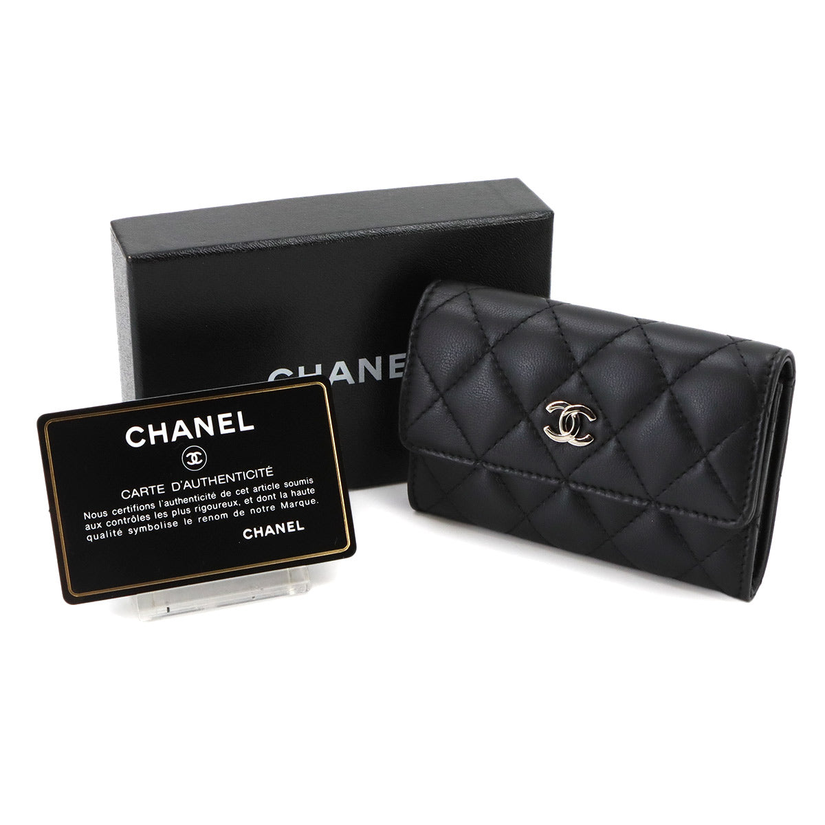 Matelasse Card Case Leather Black Purse