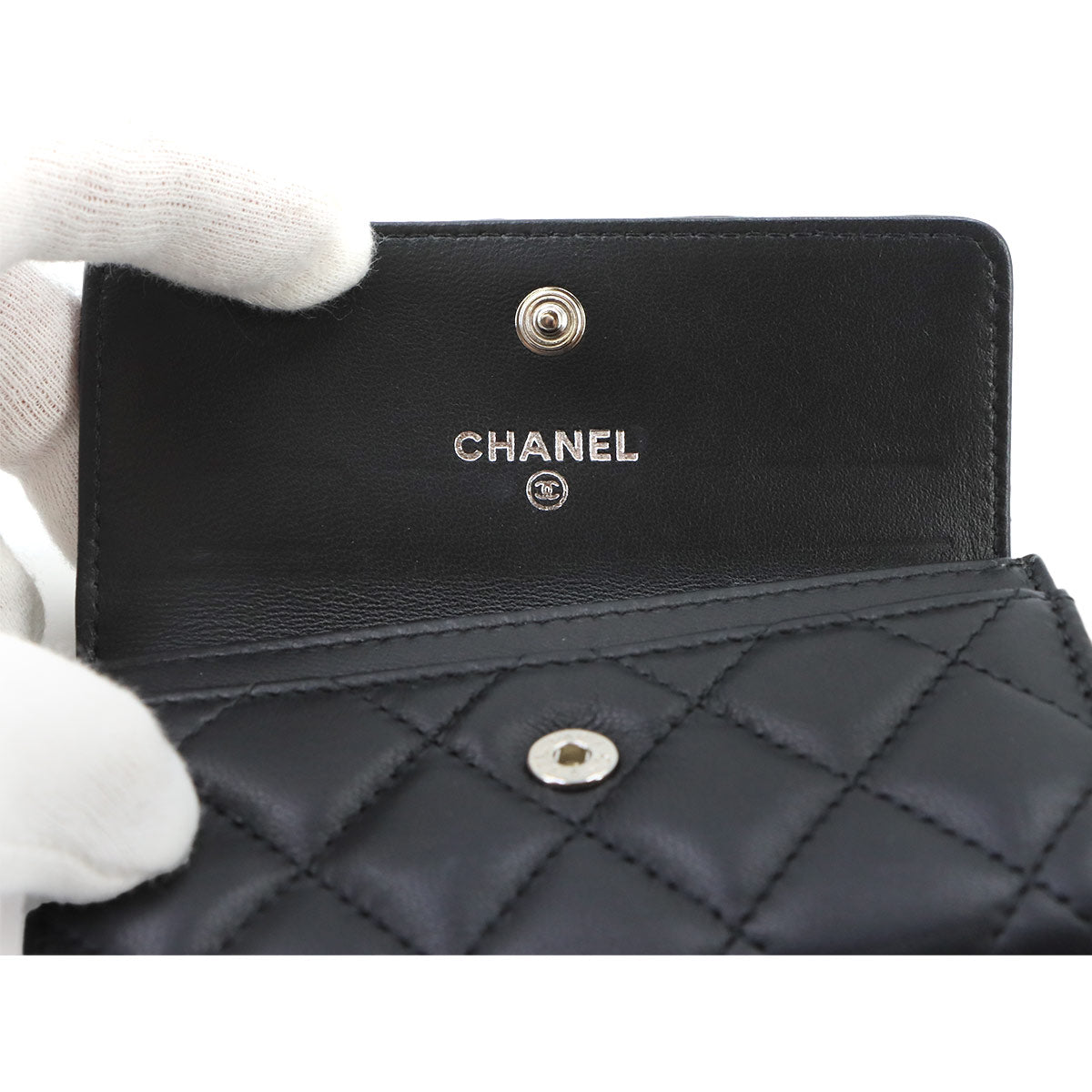 Matelasse Card Case Leather Black Purse