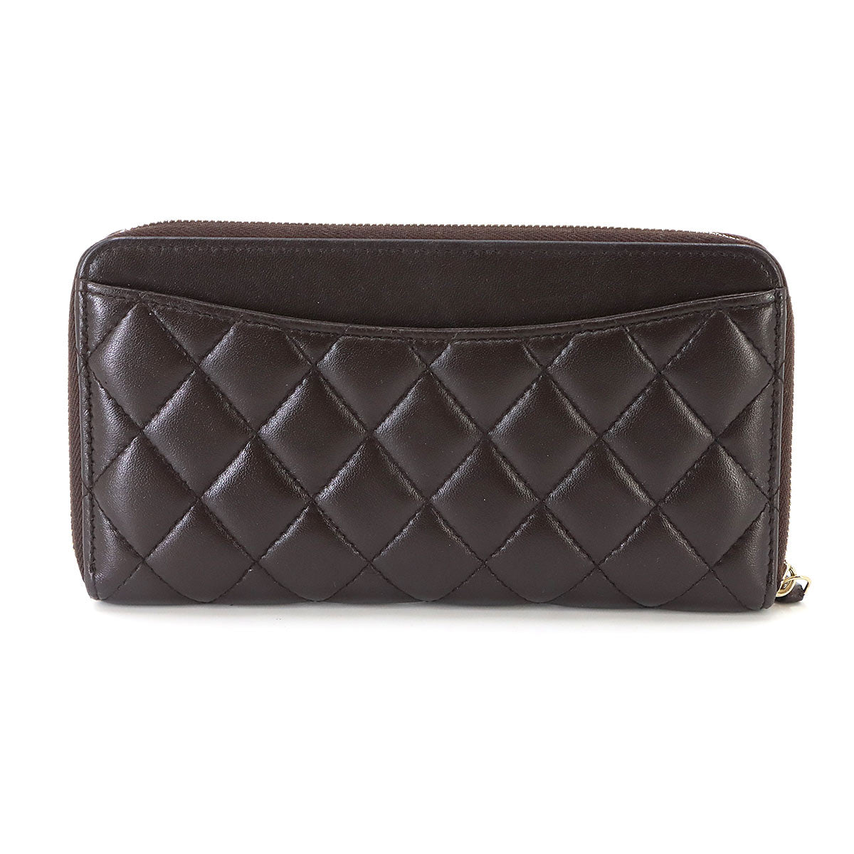 Matelasse Classic Long Zipped Wallet Leather Brown Purse