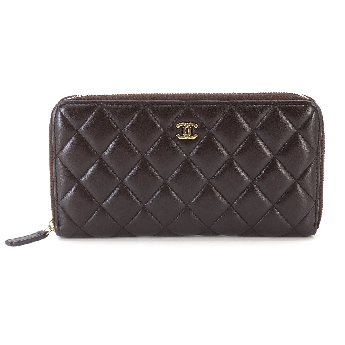 Matelasse Classic Long Zipped Wallet Leather Brown Purse