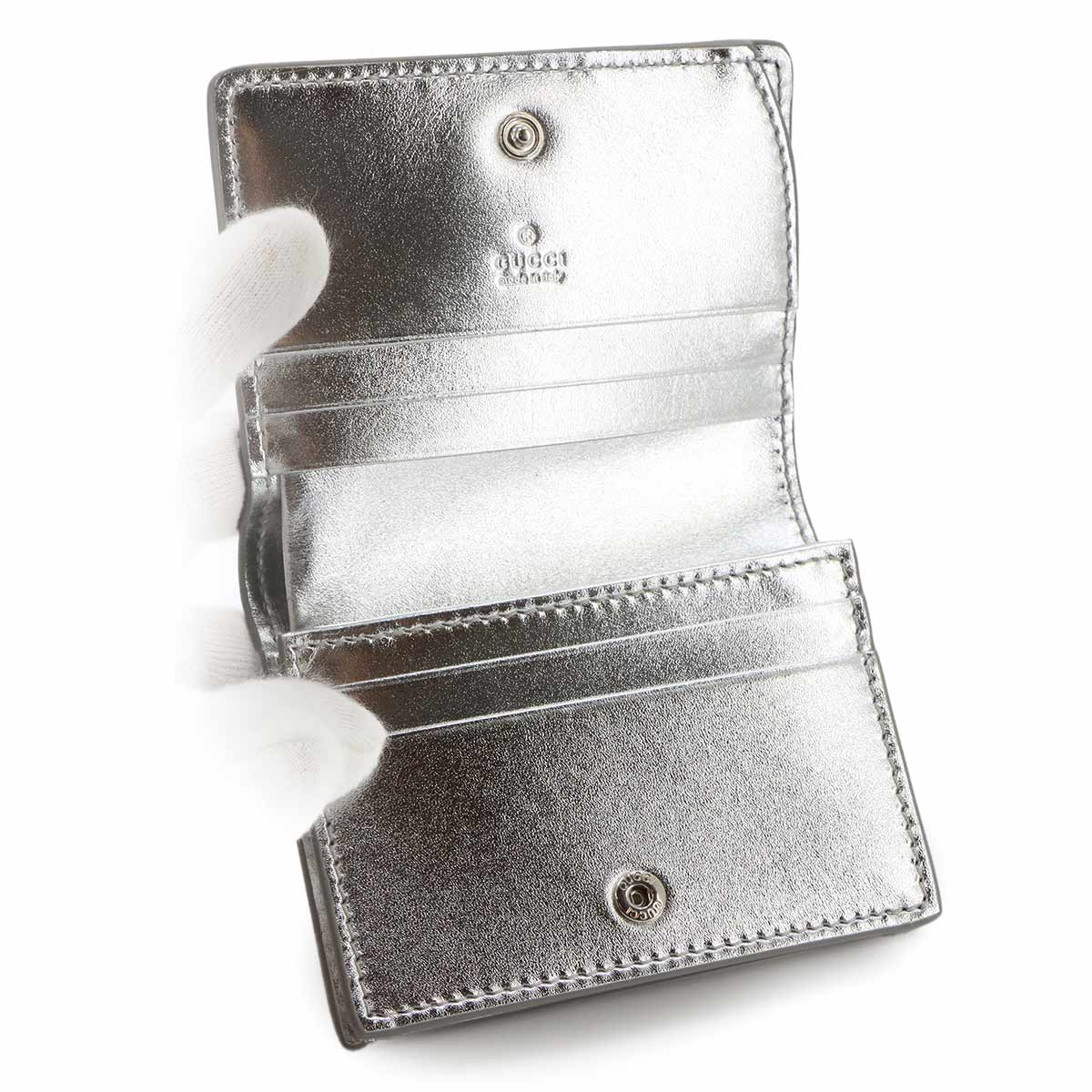 GG Emblem Wallet PVC Leather Beige Silver 820692