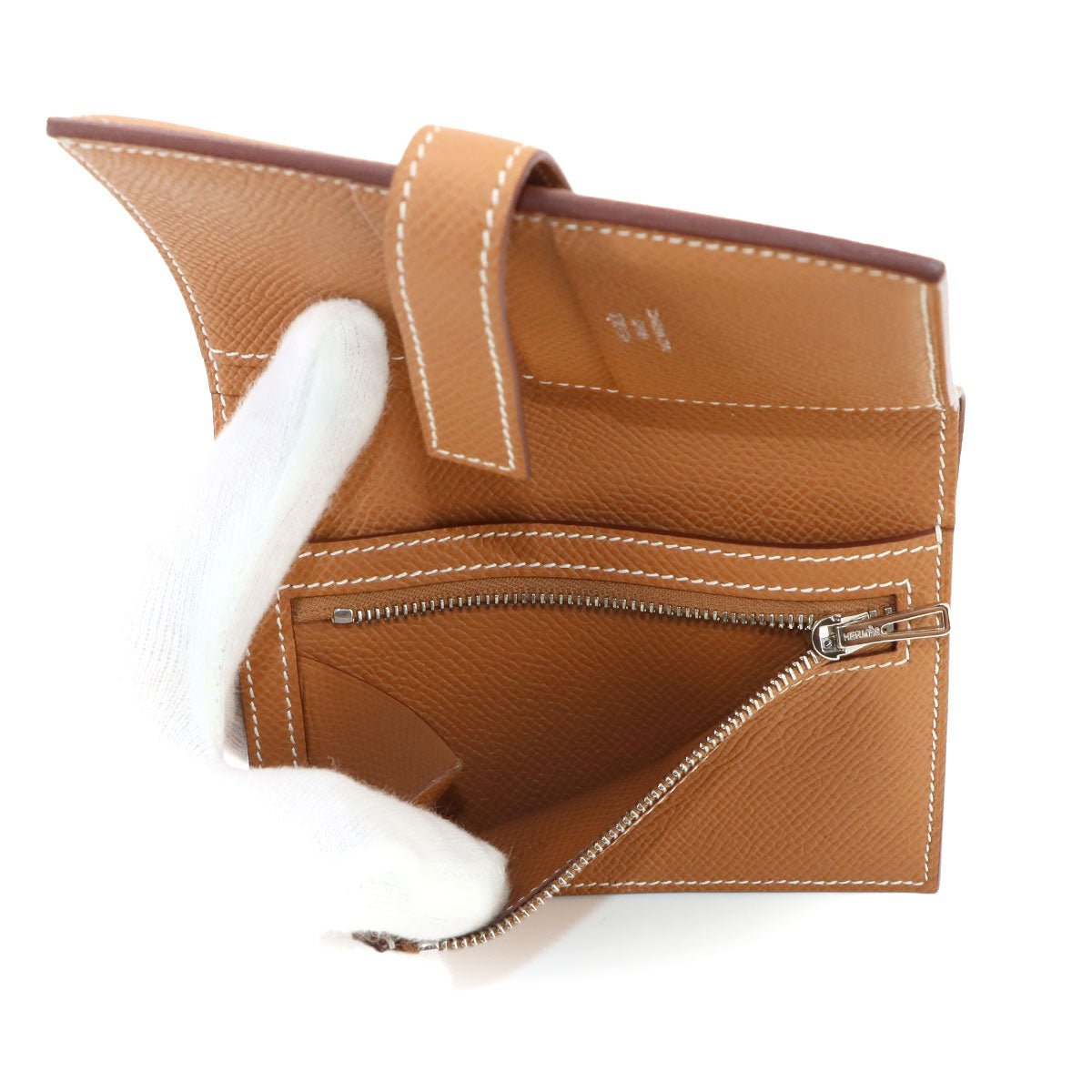 New H Passant Compact Wallet Epsom Gold Purse