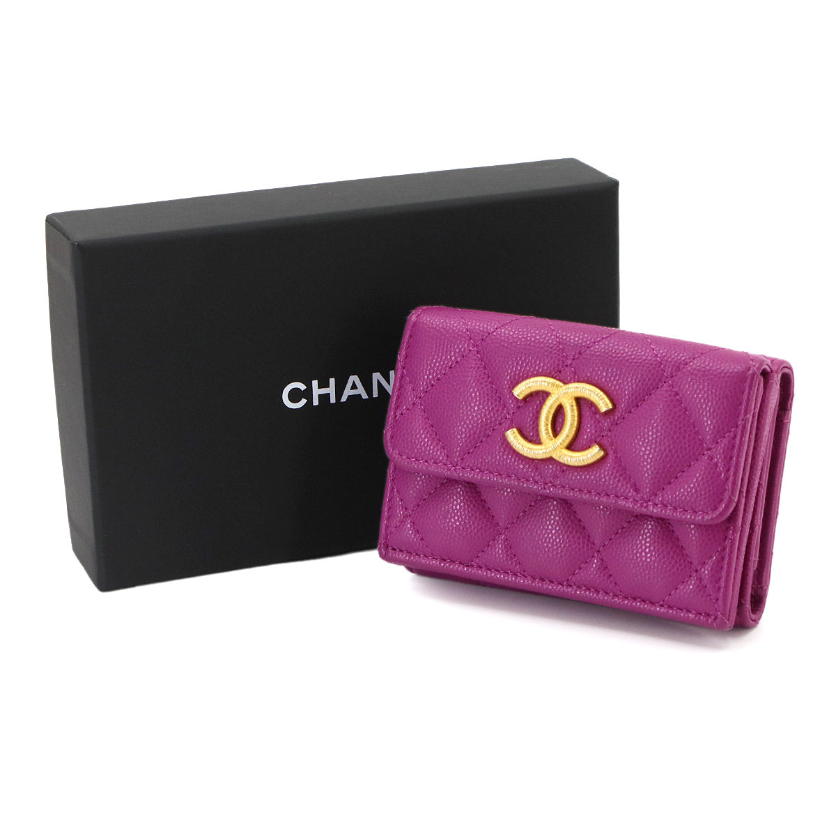Matelasse Compact Wallet Leather Purple AP3518
