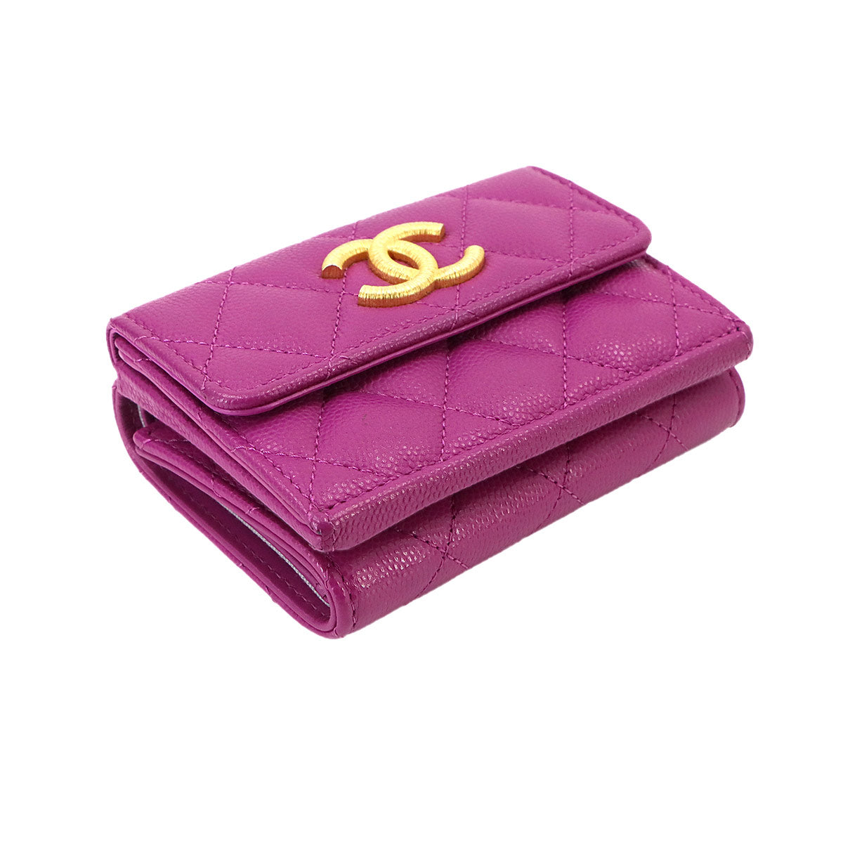 Matelasse Compact Wallet Leather Purple AP3518