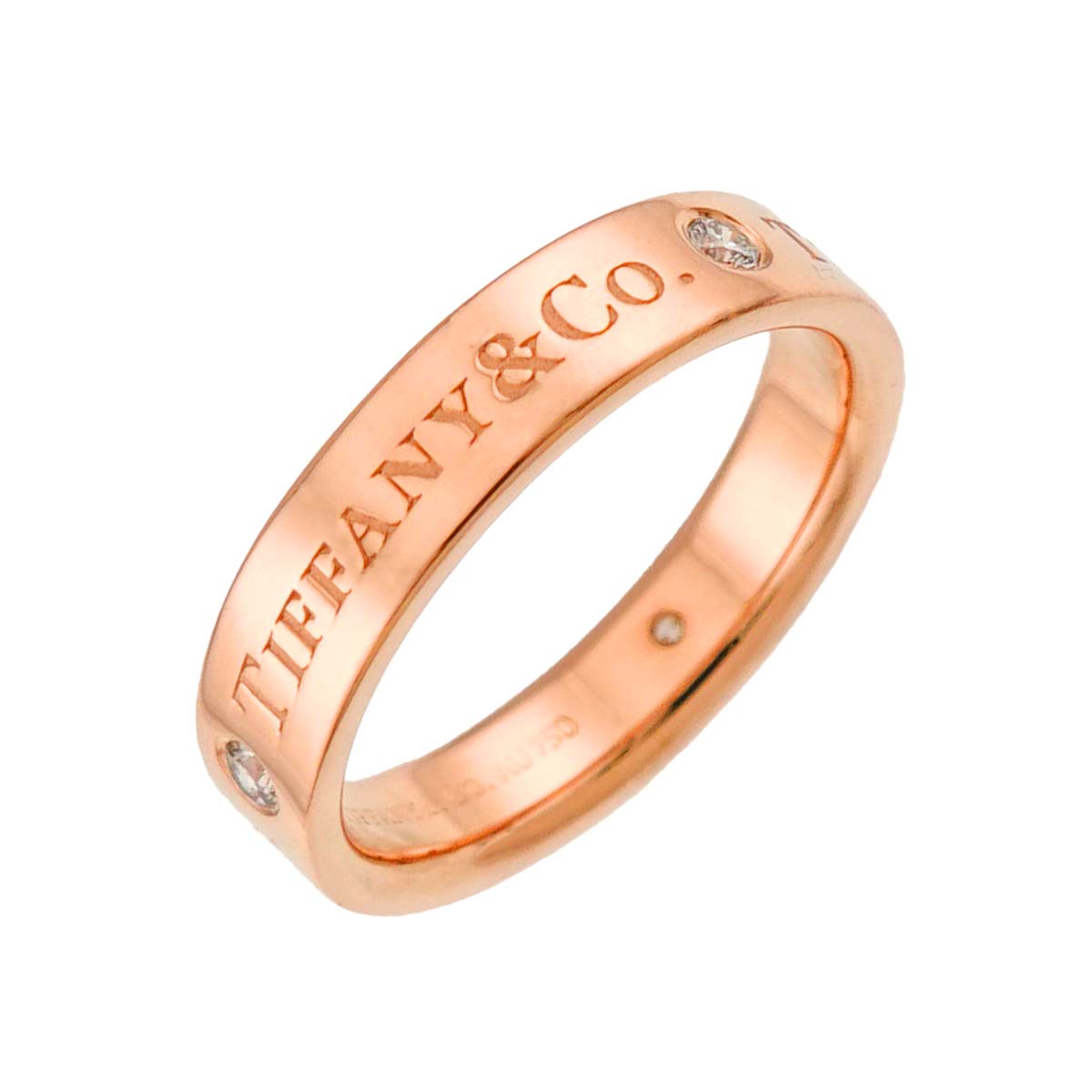 Diamond 3P band Ring 18K Pink Gold 750 size4.75-5(US)