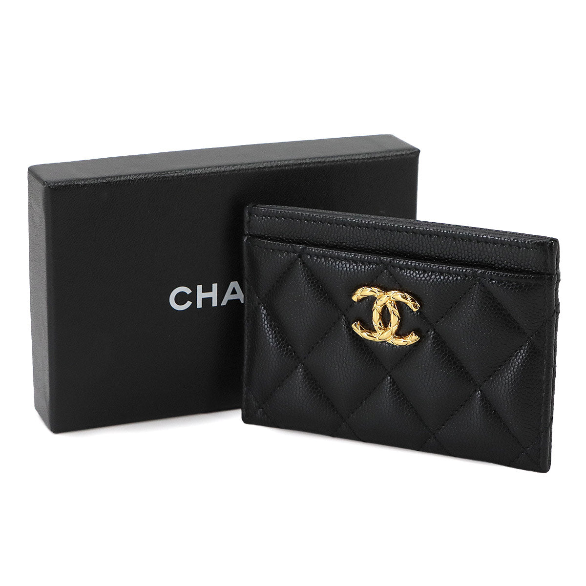 Matelasse Card Case Leather Black Purse