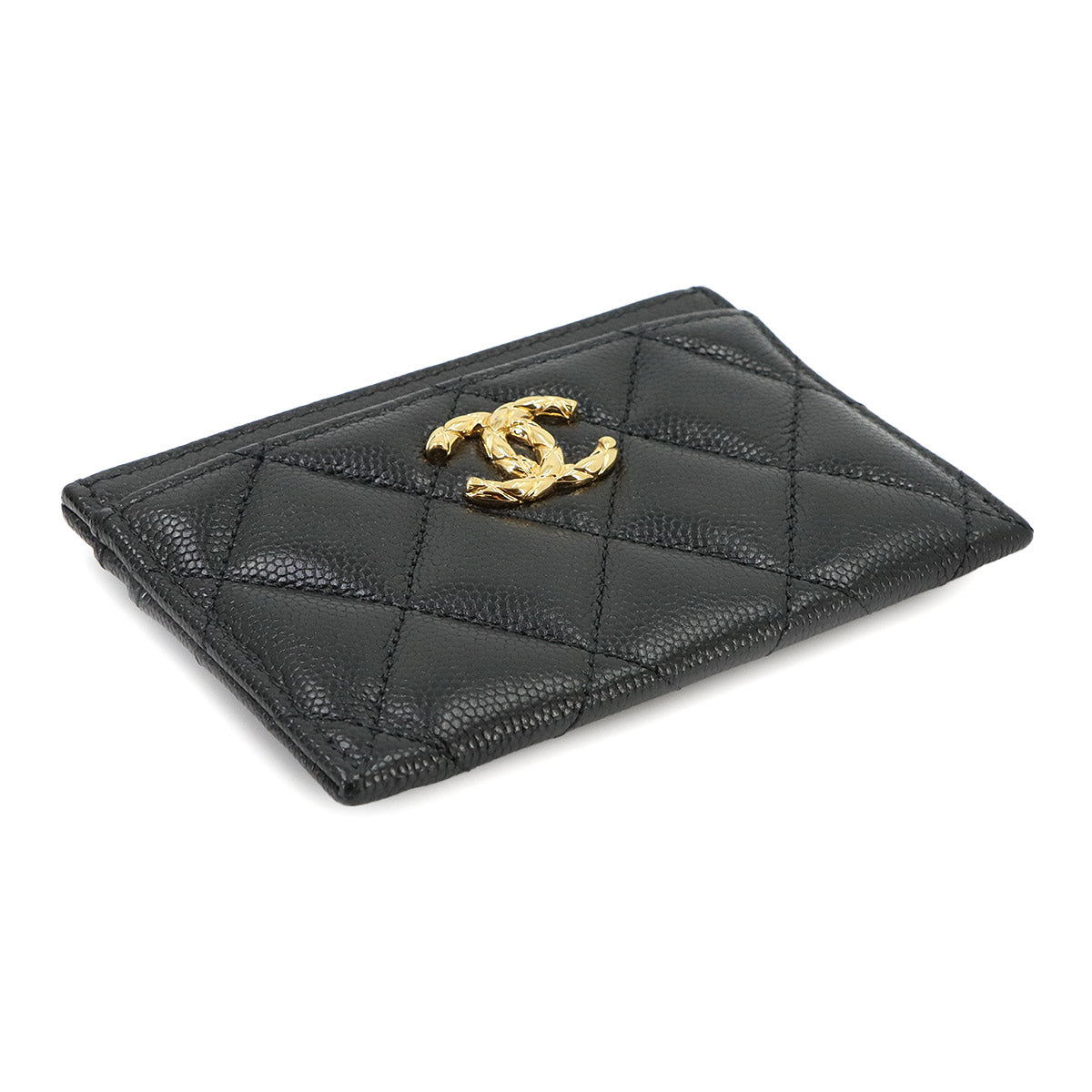 Matelasse Card Case Leather Black Purse