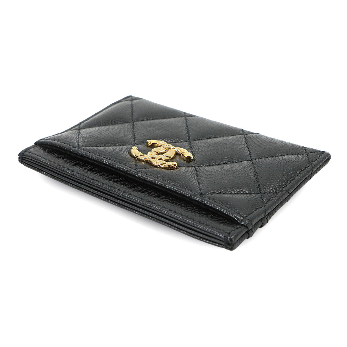 Matelasse Card Case Leather Black Purse