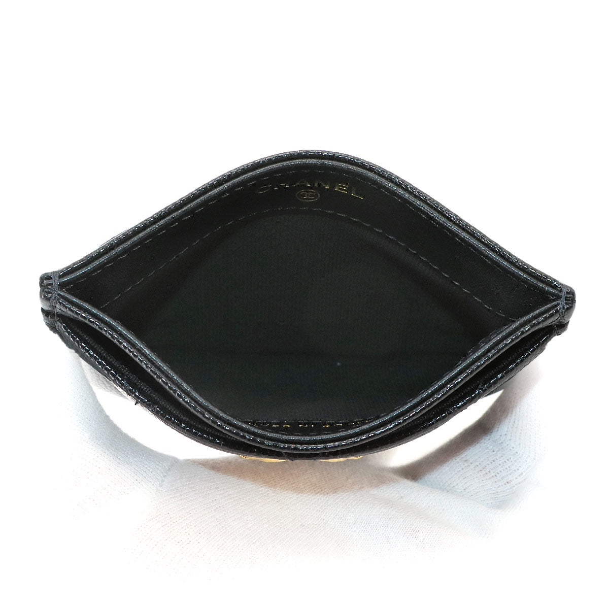 Matelasse Card Case Leather Black Purse