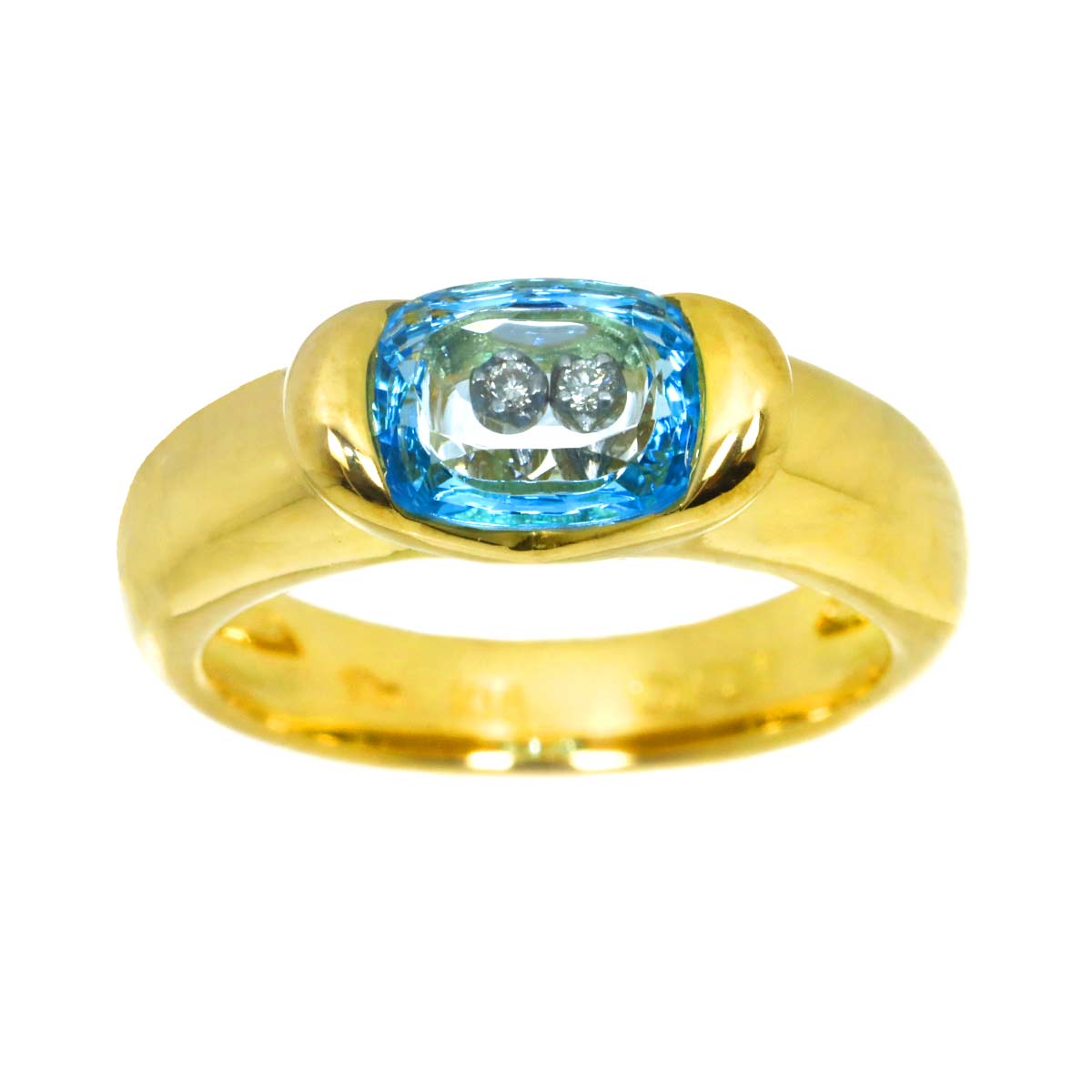 Blue Topaz Diamond Ring 18K YG 750 Size4.75-5(US)