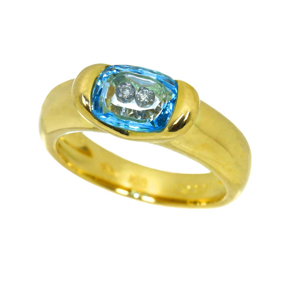 Blue Topaz Diamond Ring 18K YG 750 Size4.75-5(US)