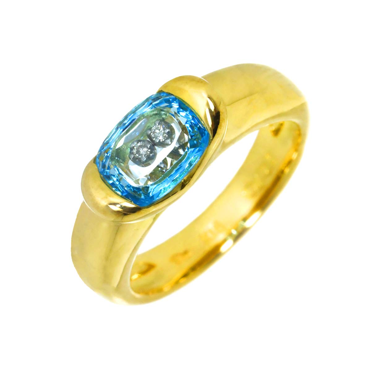 Blue Topaz Diamond Ring 18K YG 750 Size4.75-5(US)
