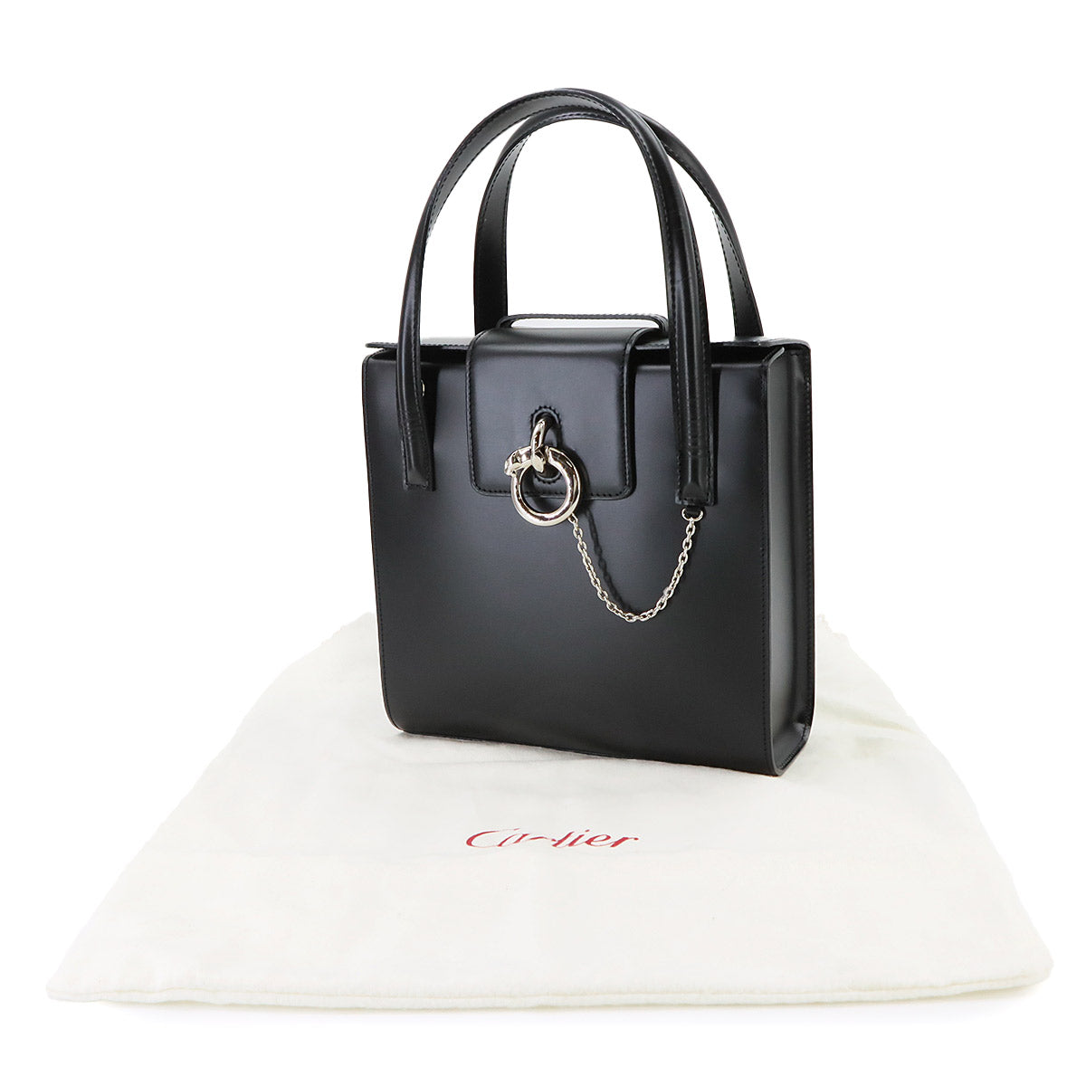 Panthere Hand Bag Leather Black Purse
