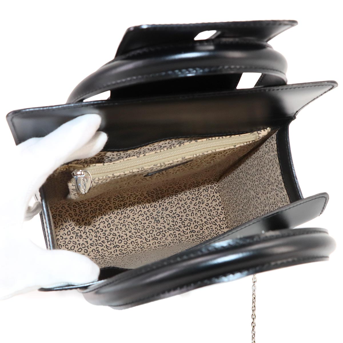 Panthere Hand Bag Leather Black Purse