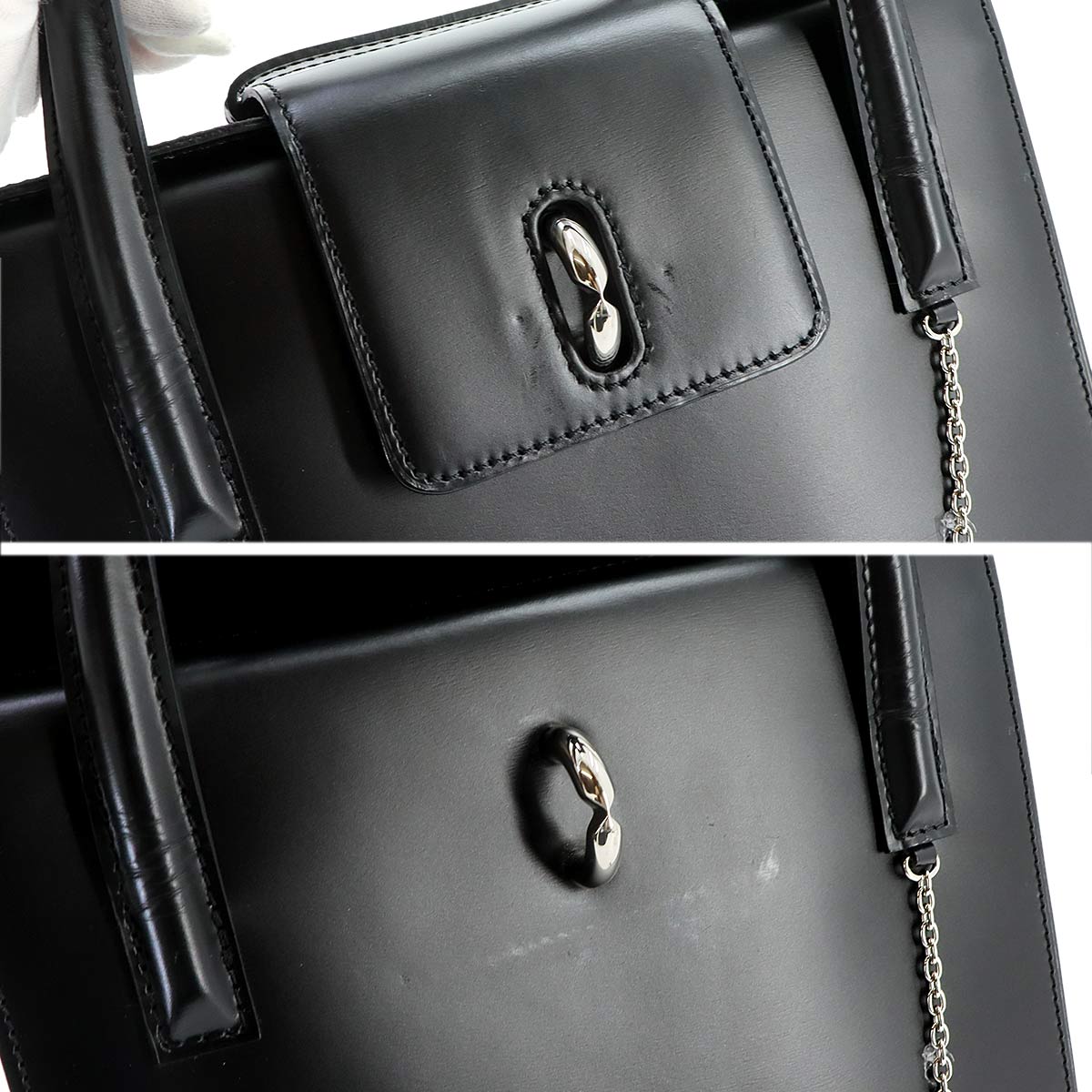 Panthere Hand Bag Leather Black Purse