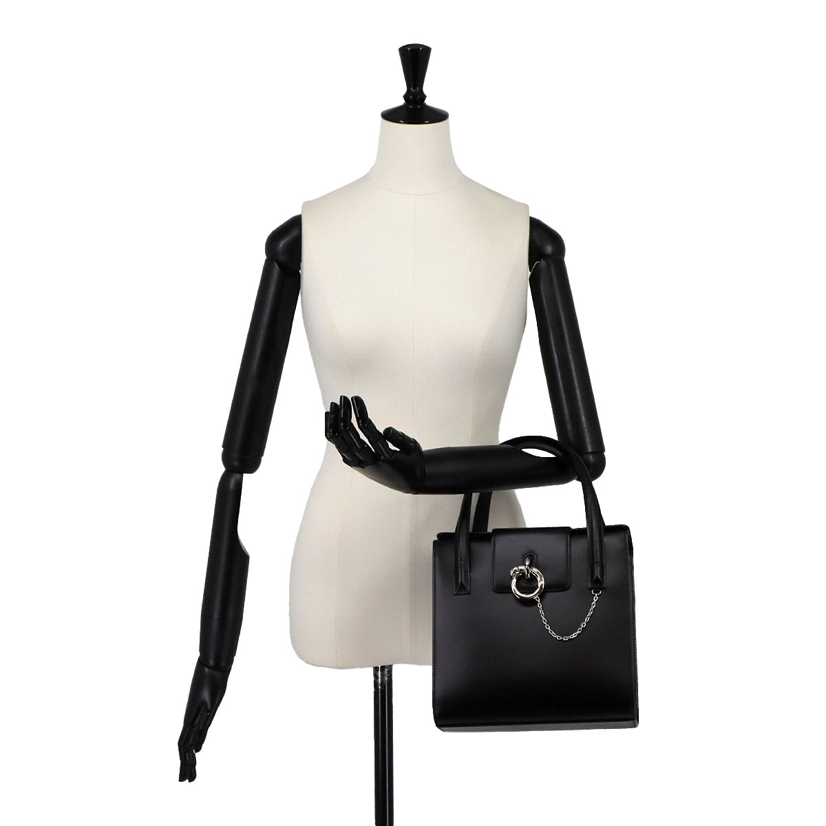 Panthere Hand Bag Leather Black Purse