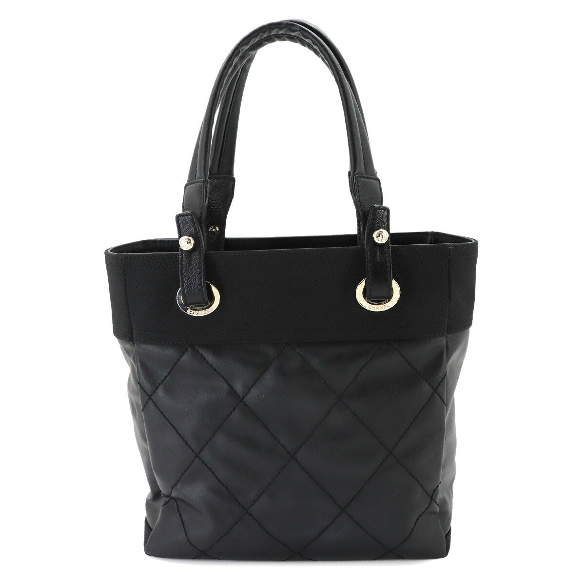 Paris Biarritz PM Tote Bag PVC Nylon Leather Black A34208 Purse