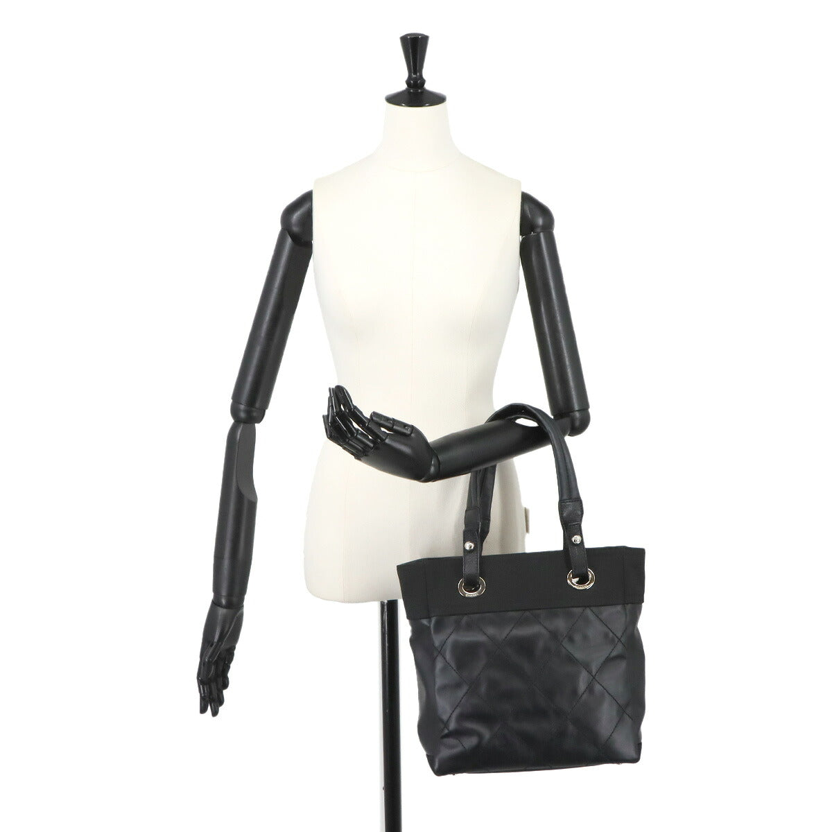 Paris Biarritz PM Tote Bag PVC Nylon Leather Black A34208 Purse